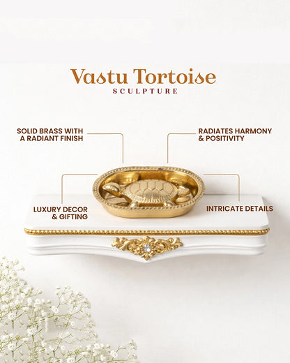 Pure Brass Vastu Tortoise with Brass Plate for Wealth and Home Decoration