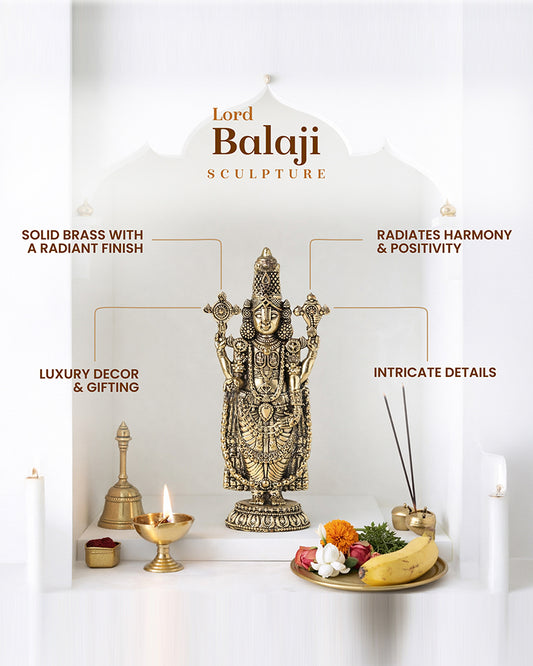 Brass Balaji Standing Idol Figurine for Puja Needs and Home Decor