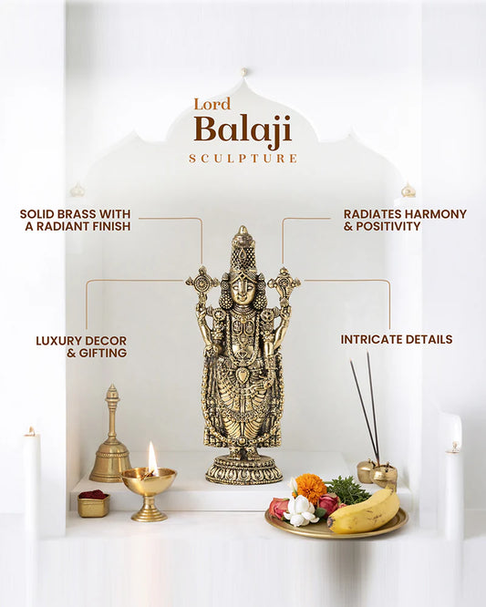 Brass Balaji Standing Idol Figurine for Puja Needs and Home Decor