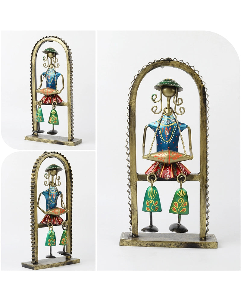 Handcrafted Hand-Painted Metal Folk Musician Home decor showpiece