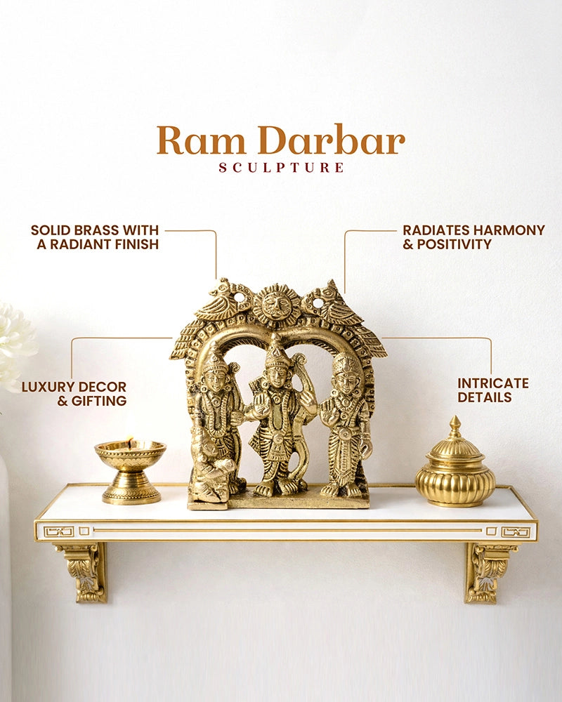 Brass Ram Darbar Idol for Mandir, Pooja Room, and Home Decoration
