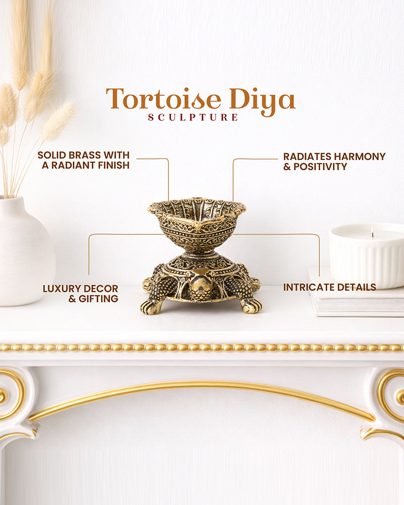 Pure Brass Turtle Diya for Pooja, Home Decor, and Diwali Lighting