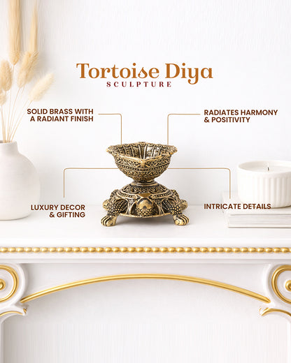 Pure Brass Turtle Diya for Pooja, Home Decor, and Diwali Lighting