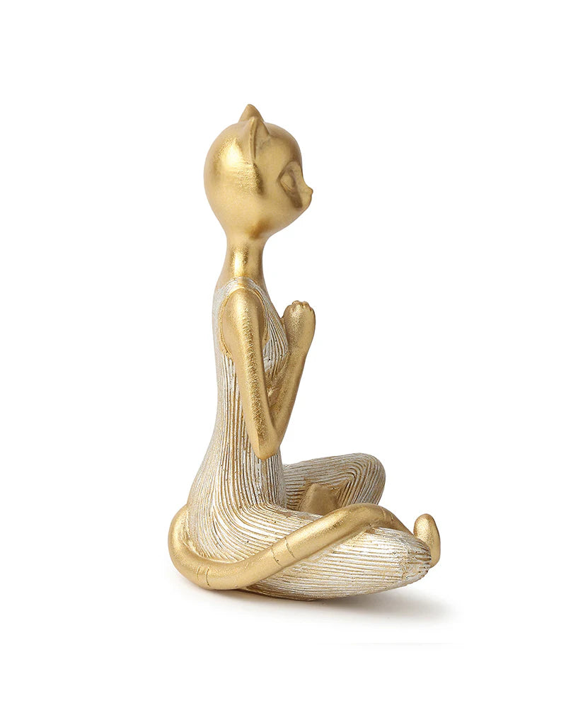 Polypropylene Yoga Cat Home Decor Showpiece for Table or Shelf