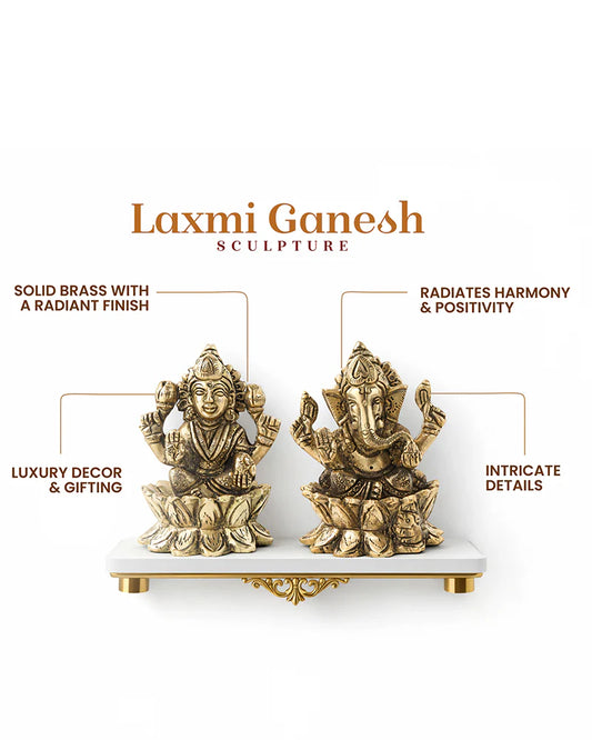 Pure Brass Laxmi Ganesh Idol Set for Home Temple and Decoration