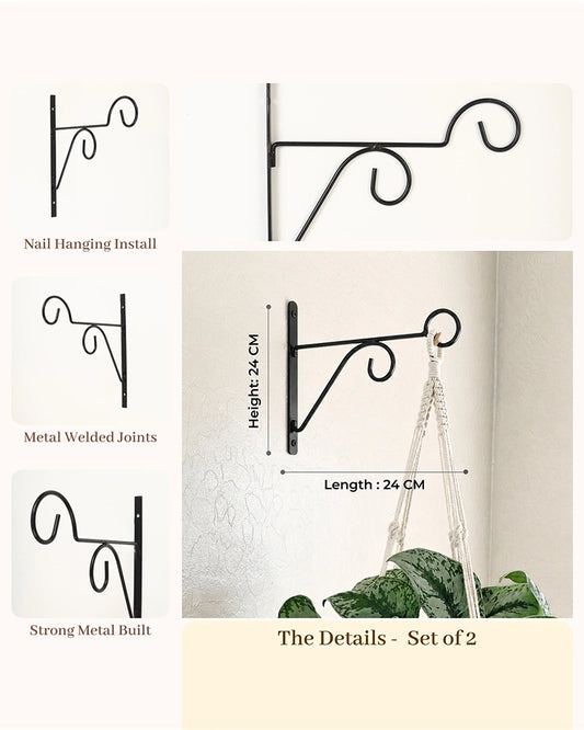 Wall Mounted Metal Brackets For Hanging Plants, Set of 2