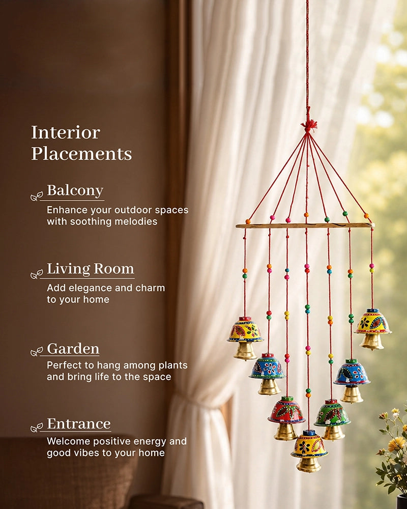 Handcrafted Rajasthani Wind Chime with Hand Painted Bells for Door Hanging