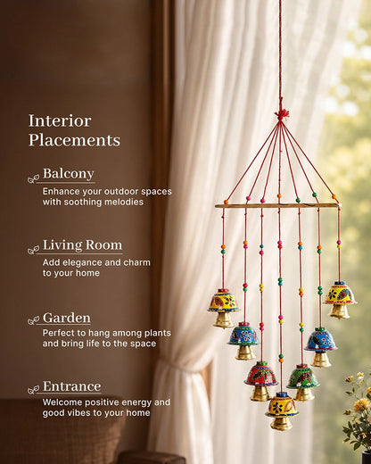 Handcrafted Rajasthani Wind Chime with Hand Painted Bells for Door Hanging