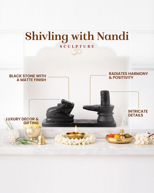 Shivling with Nandi Sitting Idol for Pooja and Home Decoration