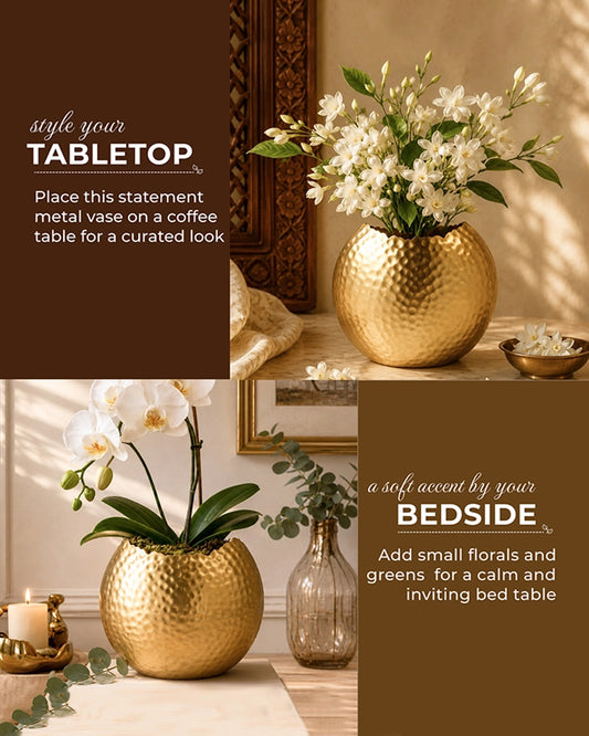 Metal Flower Vase for Fresh or Artificial Flowers and Home Decoration