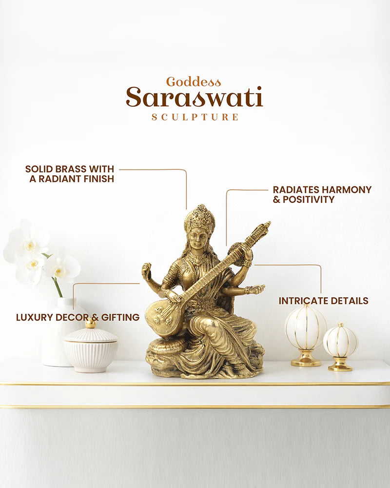 Pure Brass Saraswati Maa Idol for Pooja and Home Decoration
