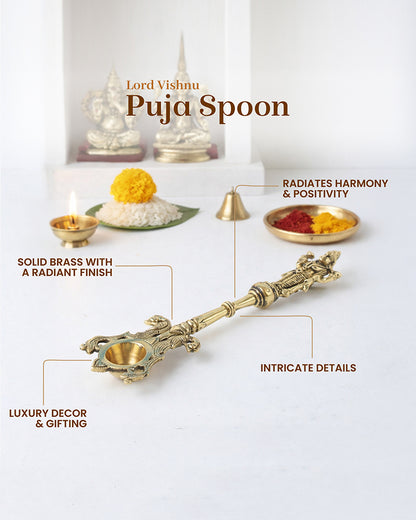 Brass Ritual Spoon with Vishnu Idol for Pooja and Temple Use