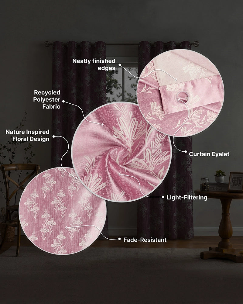 Elegant Polyester Door Curtain with Eyelets (Pink, 7 ft)