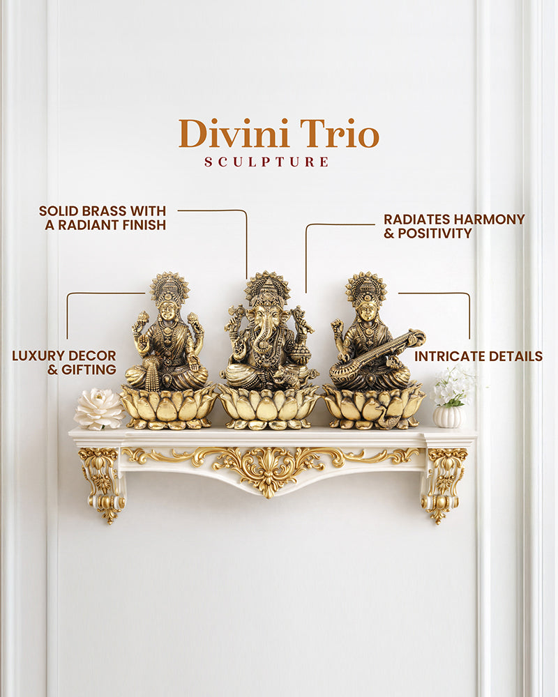 Pure Brass Laxmi Ganesh Sarasvati Idol Spiritual Showpiece