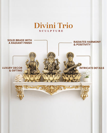 Pure Brass Laxmi Ganesh Sarasvati Idol Spiritual Showpiece