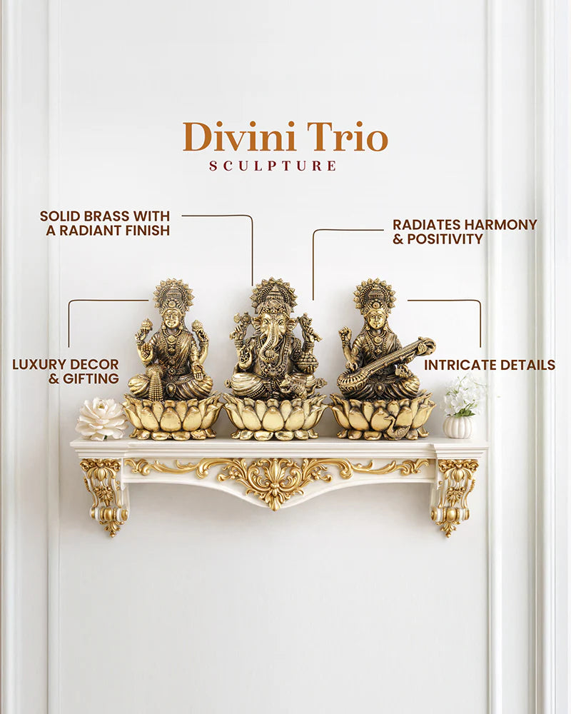 Pure Brass Laxmi Ganesh Sarasvati Idol Set for Home Pooja