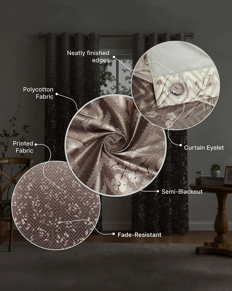 Premium Polycotton Eyelet Door Curtain (Brown, 7 ft)