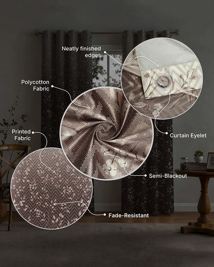 Premium Polycotton Eyelet Door Curtain (Brown, 7 ft)