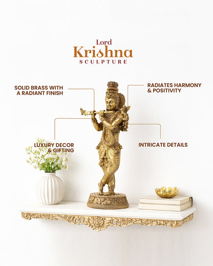 Pure Brass Krishna with Flute Idol for Home Temple and Pooja Room