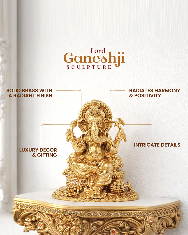 Traditional Lord Ganesha Murti Brass Figurine for Pooja and Gifting