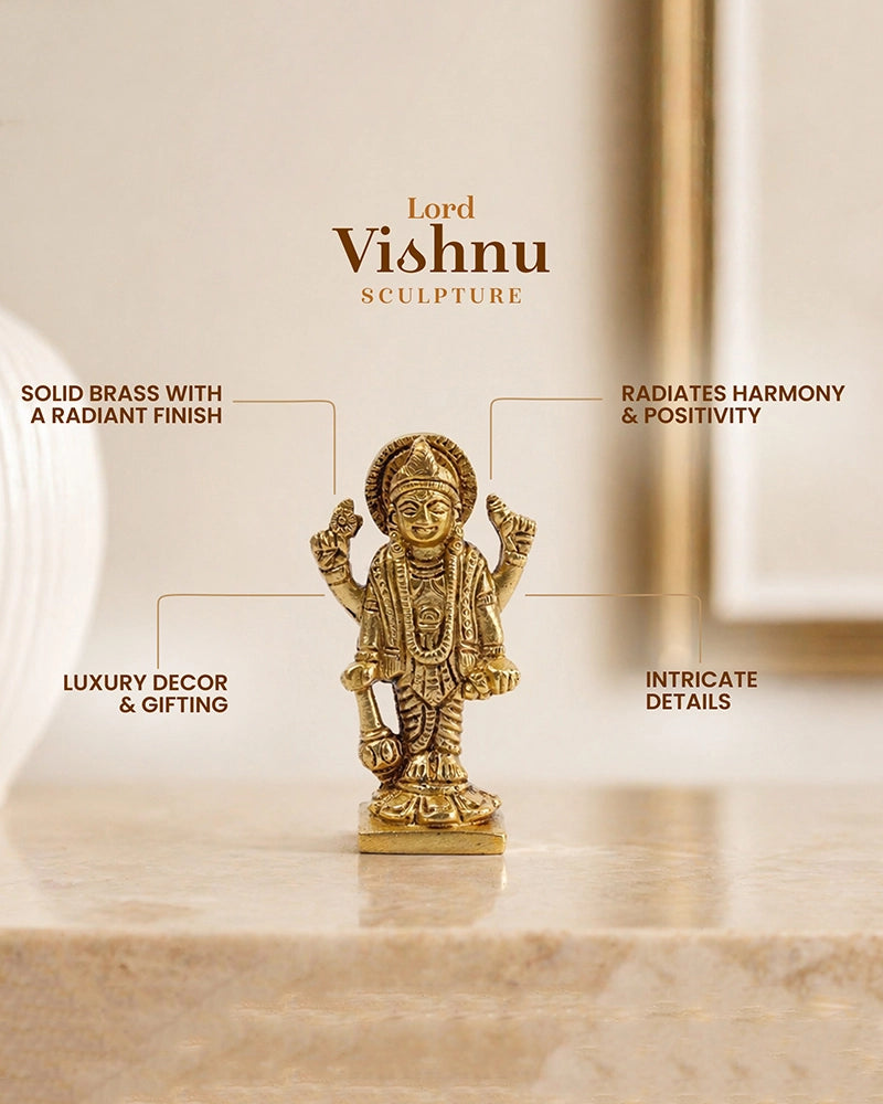 Brass Lord Vishnu Ji Brass Figurine for Pooja Items, Spiritual Home Decoration