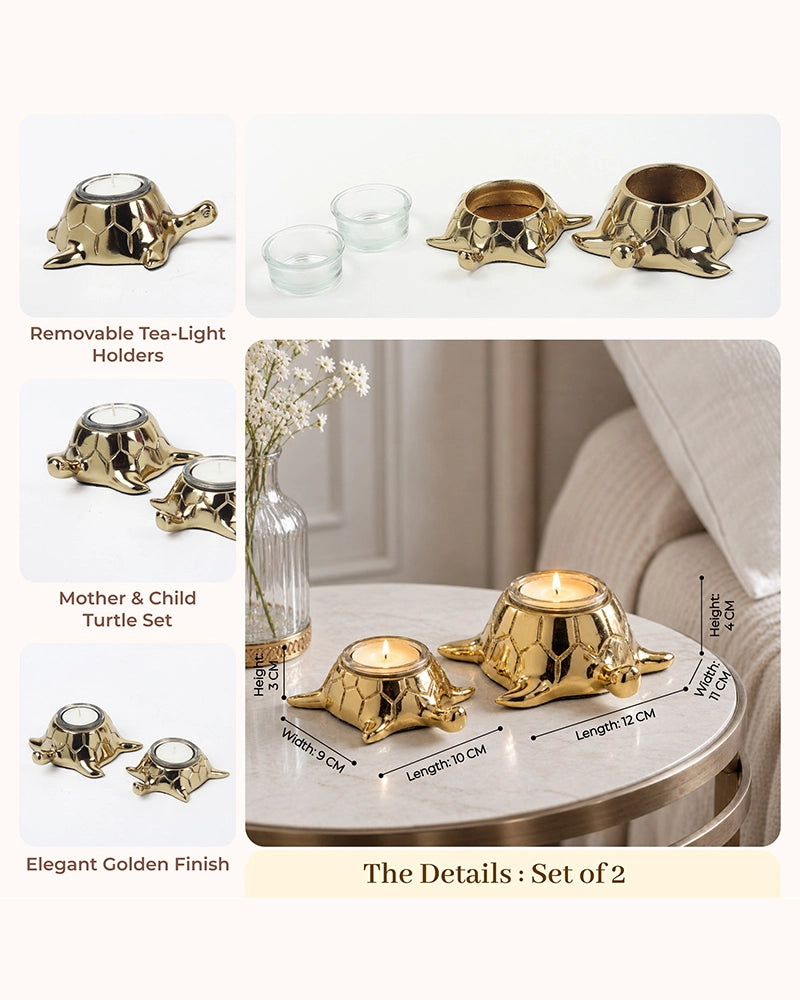 Golden Tortoise Votive Candle Holder for Tabletop & Home Décor, Set of 2