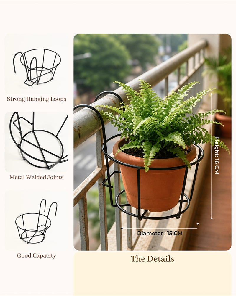 Metal Hanging Plant Pot Stand for Balcony, Set of 2