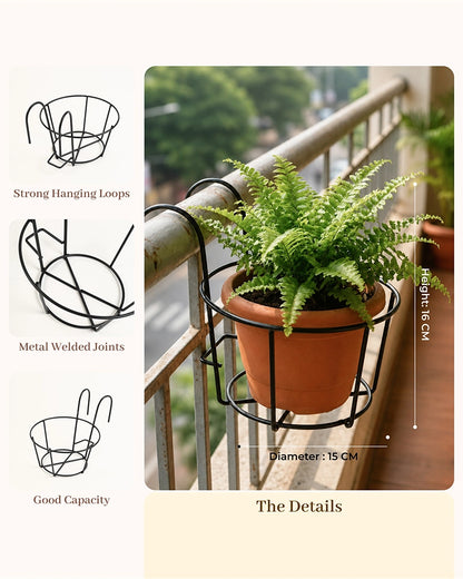 Metal Hanging Plant Pot Stand for Balcony, Set of 2