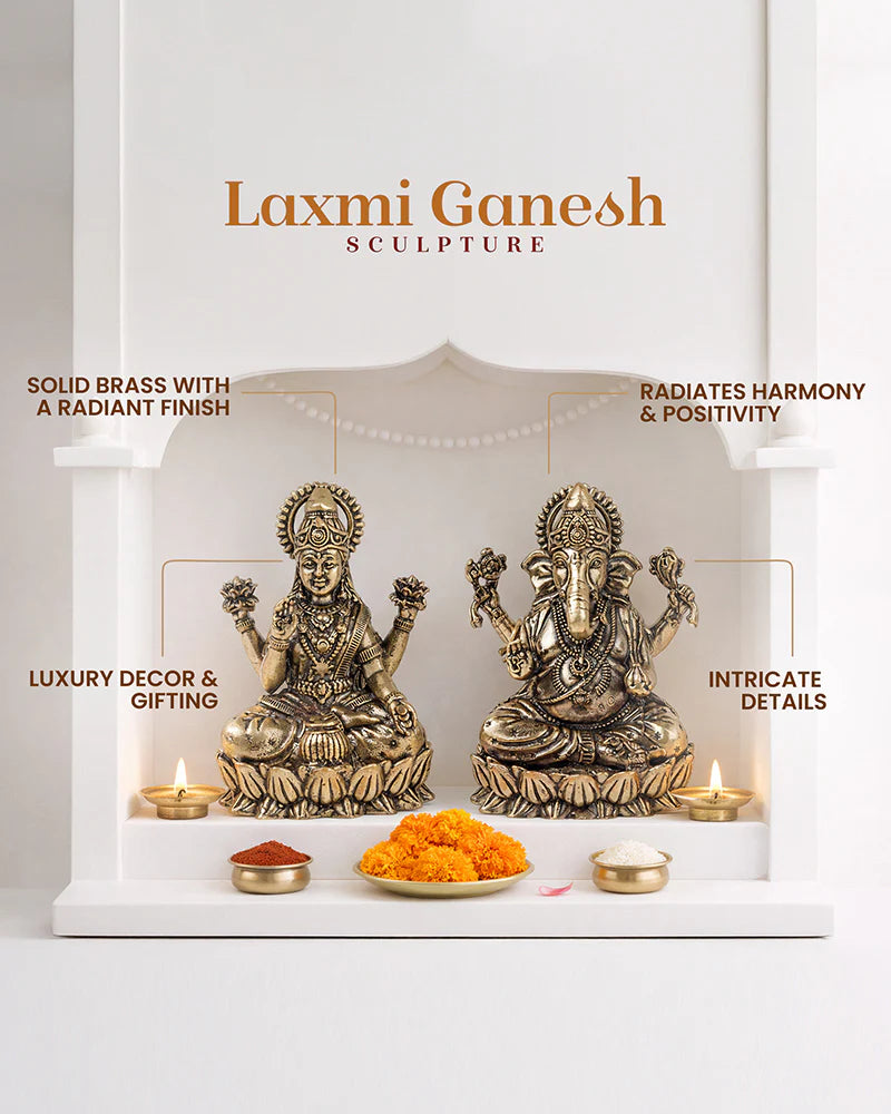 Lakshmi Ji & Ganesha Brass God Idol Set for Pooja, Home Decoration & Auspicious Showpiece