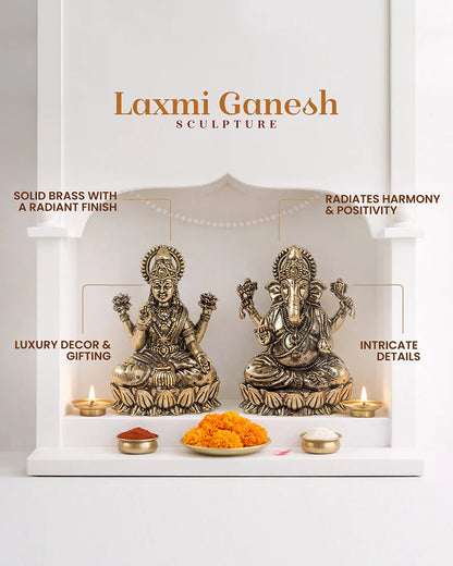 Lakshmi Ji & Ganesha Brass God Idol Set for Pooja, Home Decoration & Auspicious Showpiece