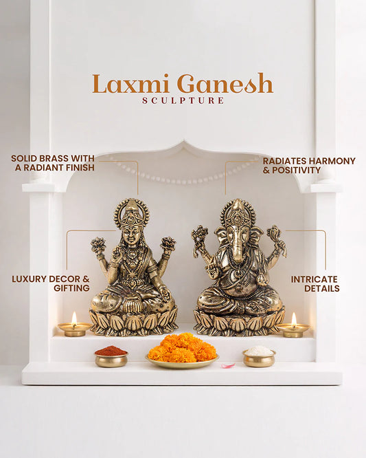 Lakshmi Ji & Ganesha Brass God Idol Set for Pooja, Home Decoration & Auspicious Showpiece