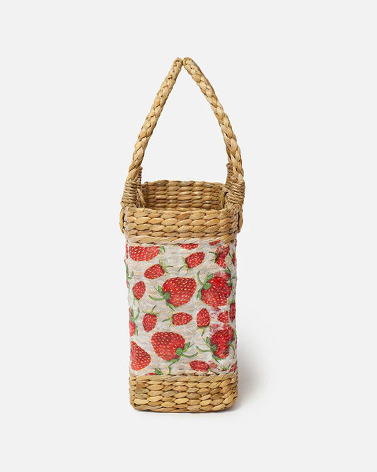 Handwoven Seagrass Shopping Basket & Tote Bag - Strawberry