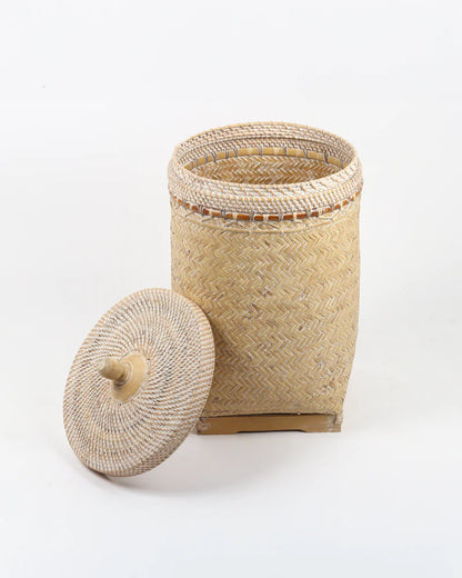 Rattan Laundry Basket with Lid for Home and Bathroom
