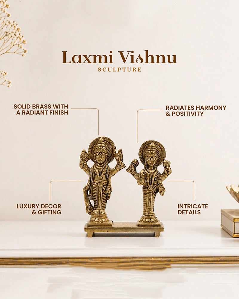 Brass Lakshmi Vishnu Standing Idol for Pooja & Home Décor