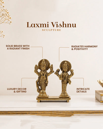 Brass Lakshmi Vishnu Standing Idol for Pooja & Home Décor