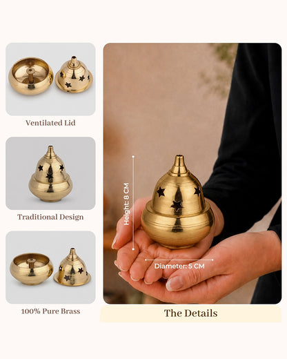 100% Pure Brass Akhand Diya with Star-Cut Dome Lid