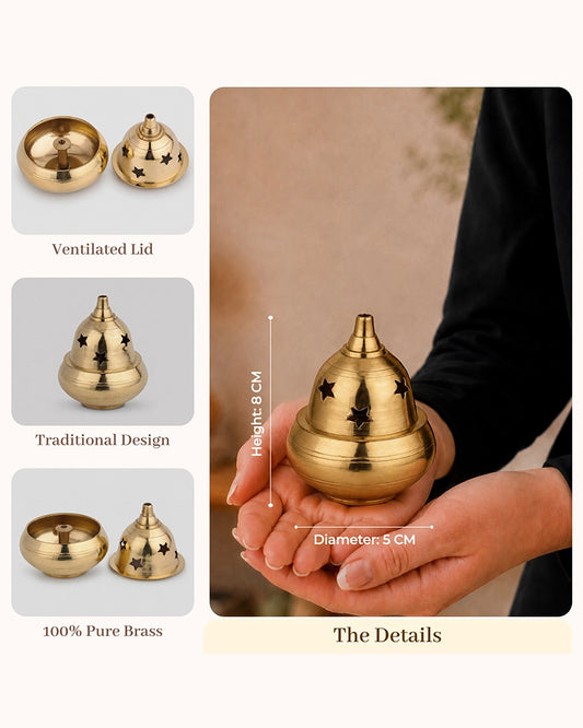 100% Pure Brass Akhand Diya with Star-Cut Dome Lid