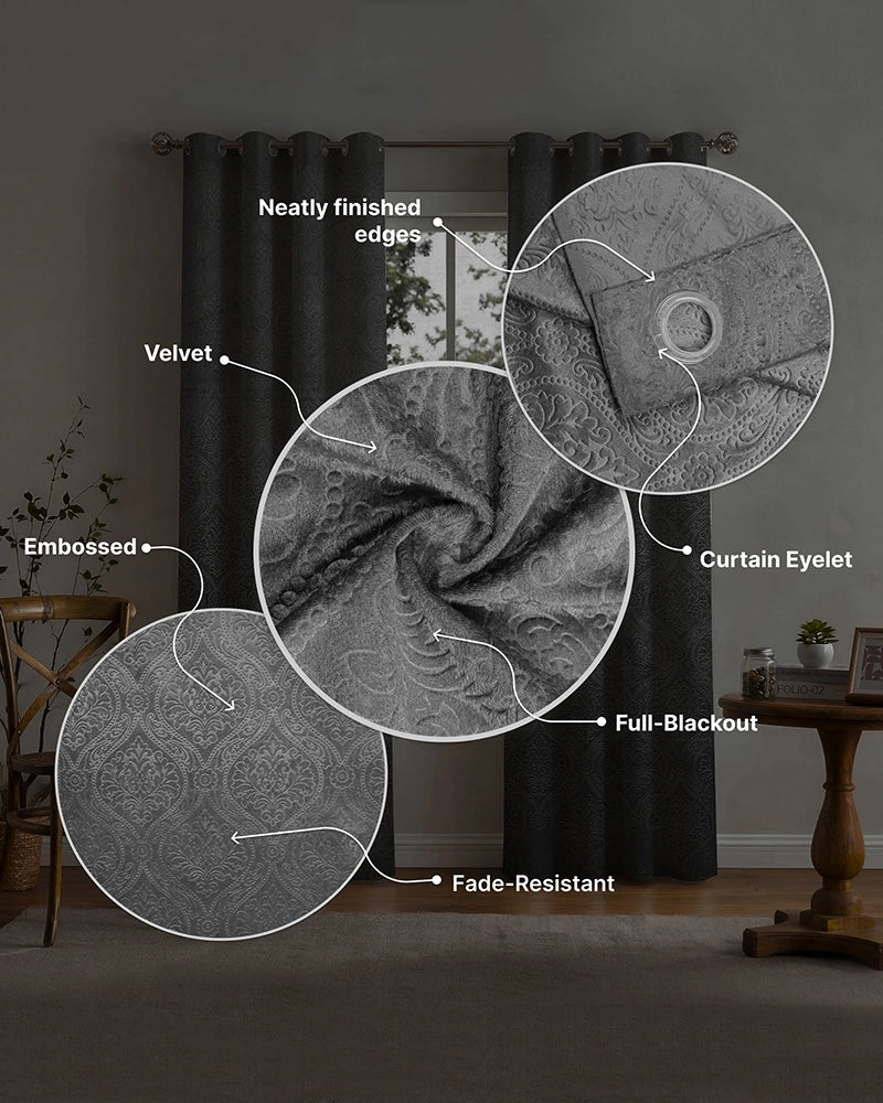 Velvet Eyelet Door Curtain (Grey, Textured, 7 ft)