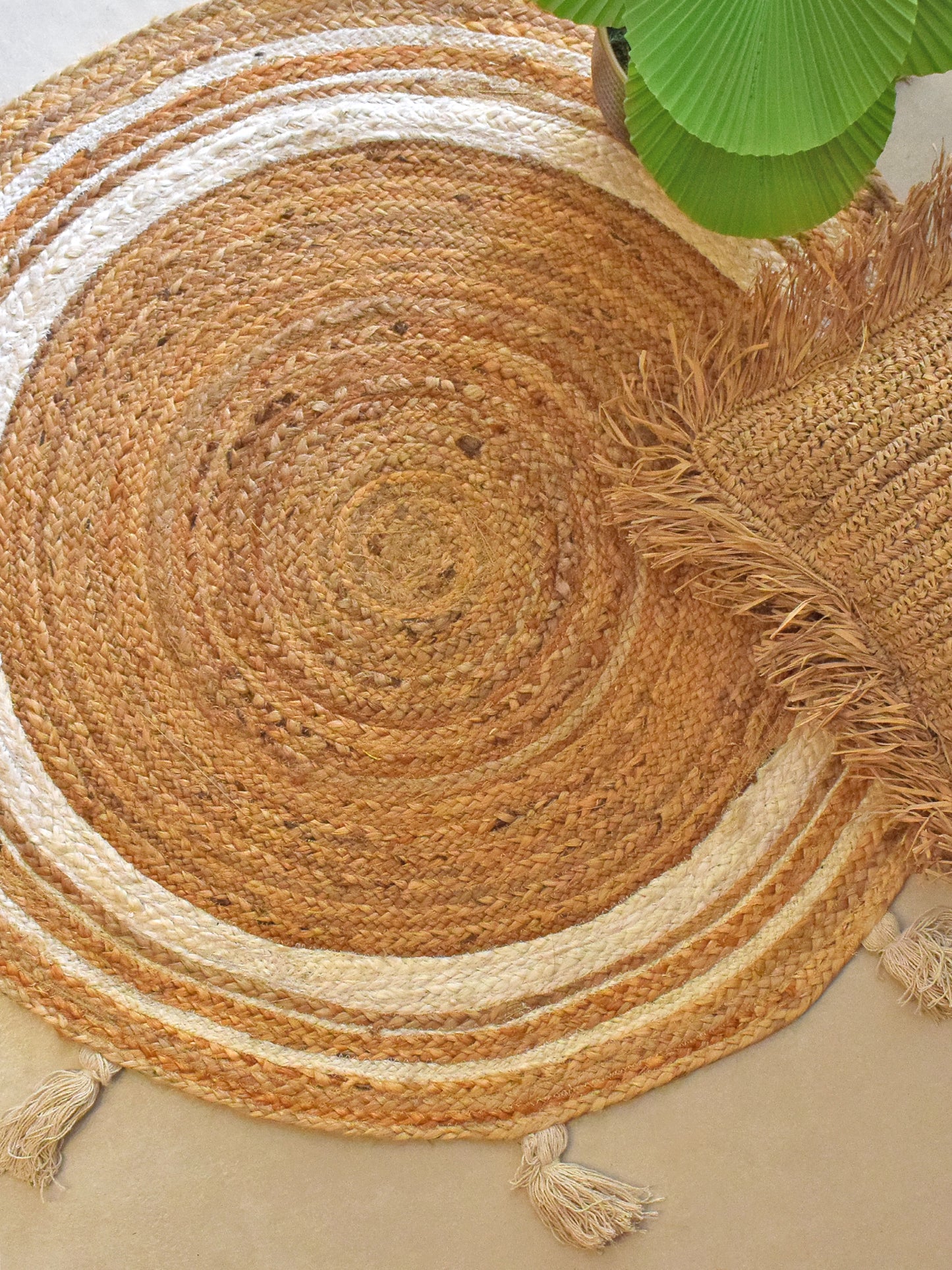 Beige Pom Pom Jute Indoor & Outdoor Rug