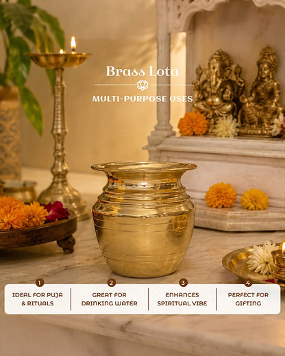 100% Pure Brass Lota for Pooja and Religious Celebrations