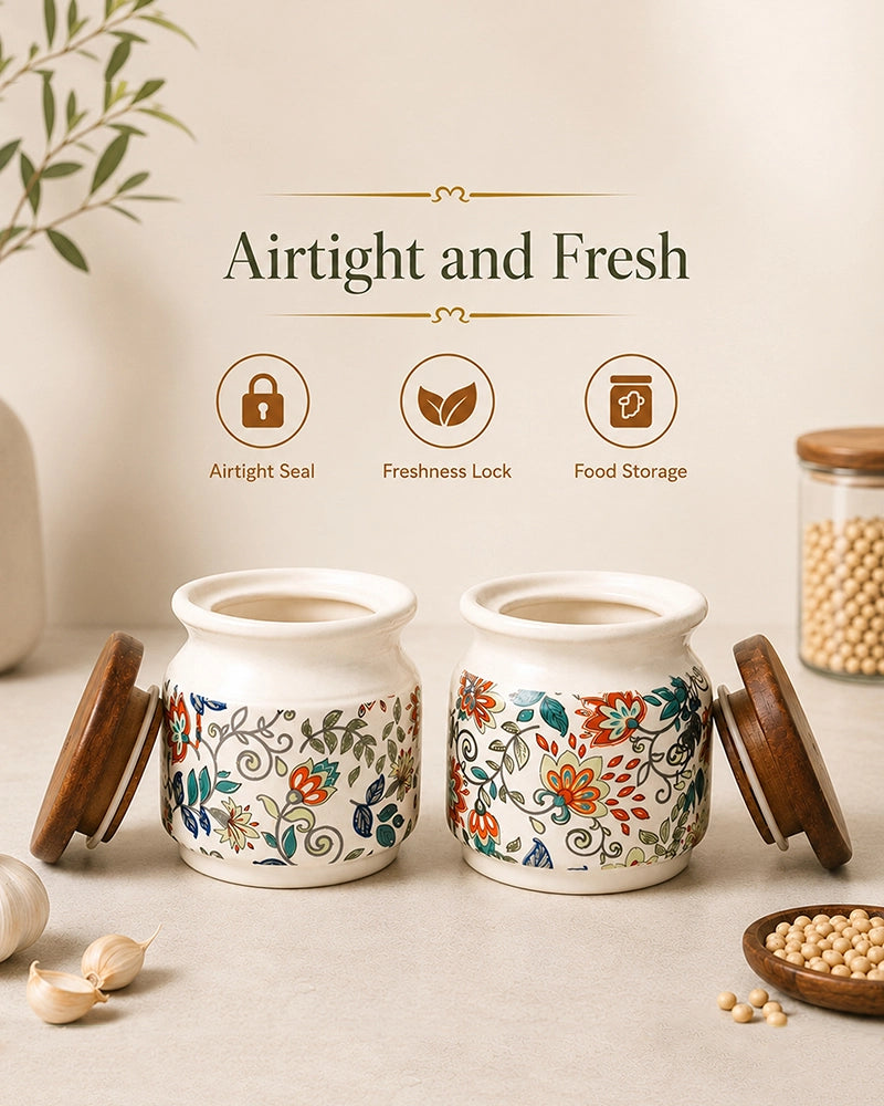 Ceramic Jar for Kitchen Storage with Lid, Set of 2
