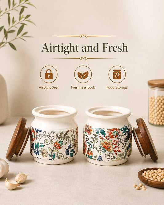 Ceramic Jar for Kitchen Storage with Lid, Set of 2