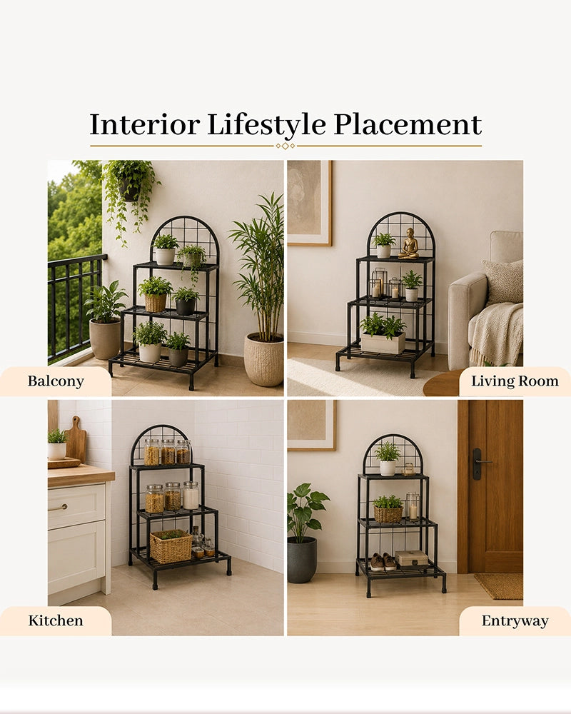3 Tier Iron Plant Stand with Anti Rust Coating for Balcony and Living Room