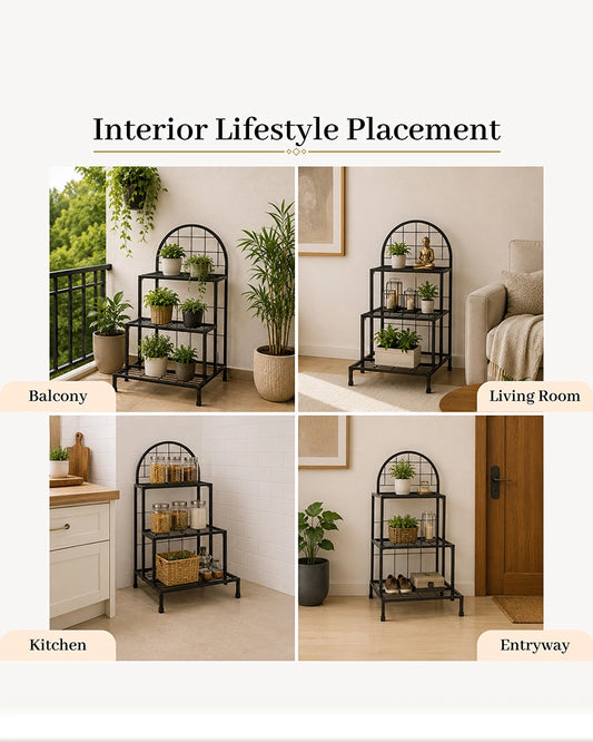 3 Tier Iron Plant Stand with Anti Rust Coating for Balcony and Living Room