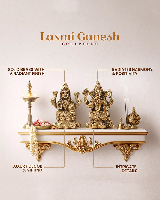 Pure Brass Laxmi Ganesh Idol Set Auspicious God Idol for Home Pooja