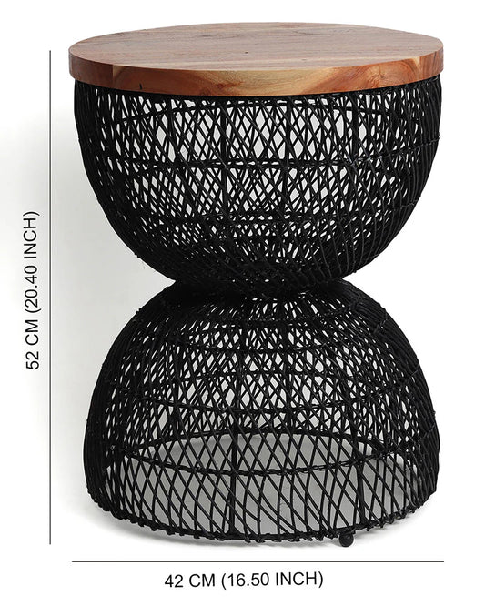 Black Rattan Stool for Home Styling and Corner Display