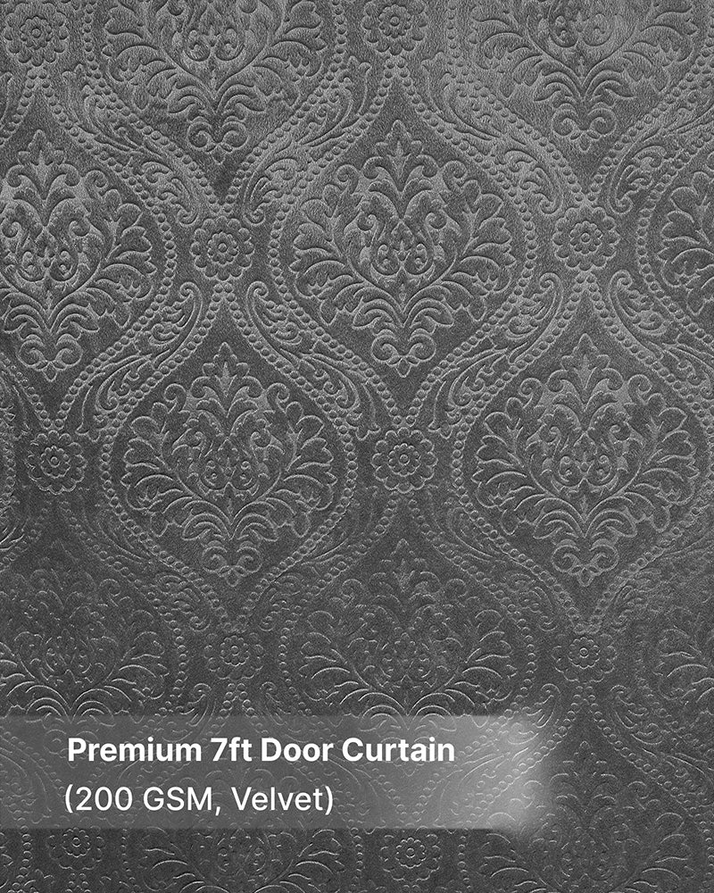 Velvet Eyelet Door Curtain (Grey, Textured, 7 ft)