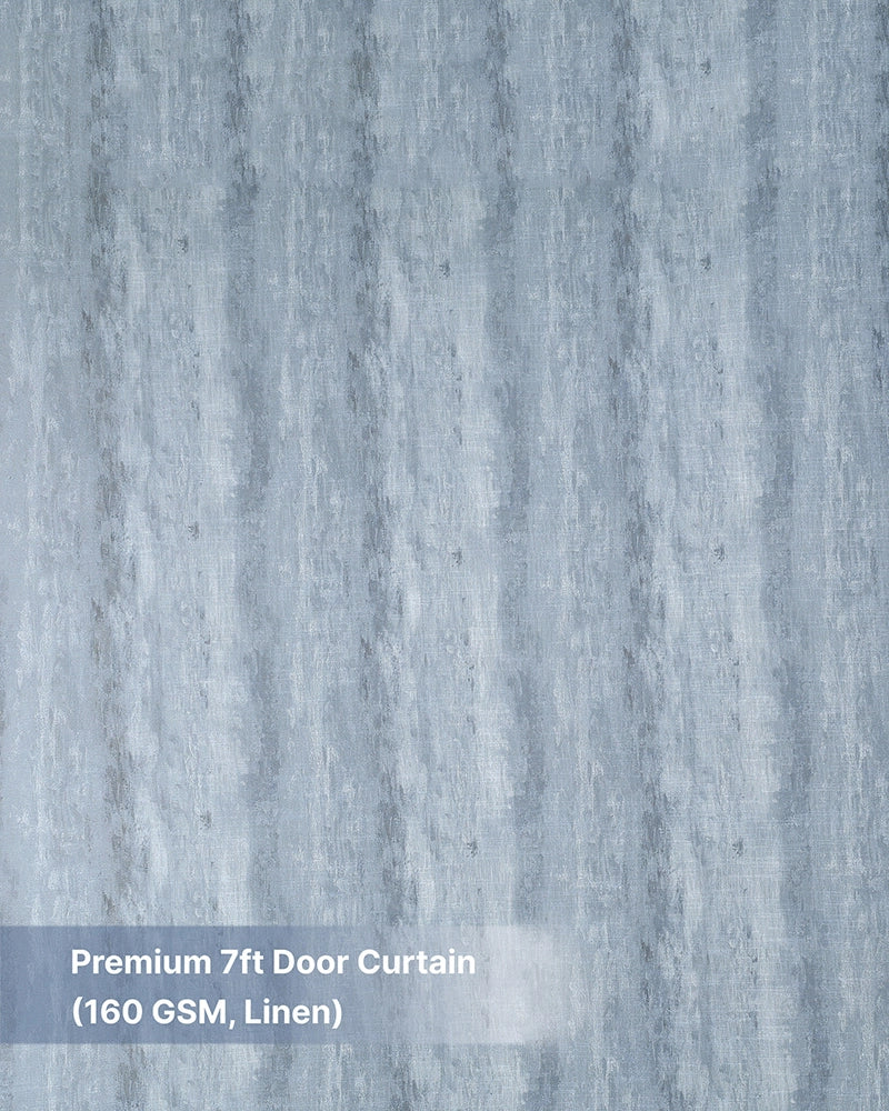 Designer Linen Door Curtain with Eyelet Header (Blue, 7 ft)