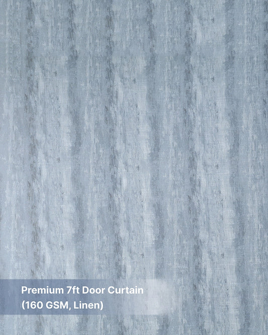 Designer Linen Door Curtain with Eyelet Header (Blue, 7 ft)