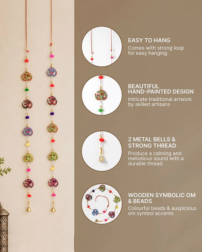 Om Symbol Wall Hanging with Pom Poms and Bells for Home Decoration